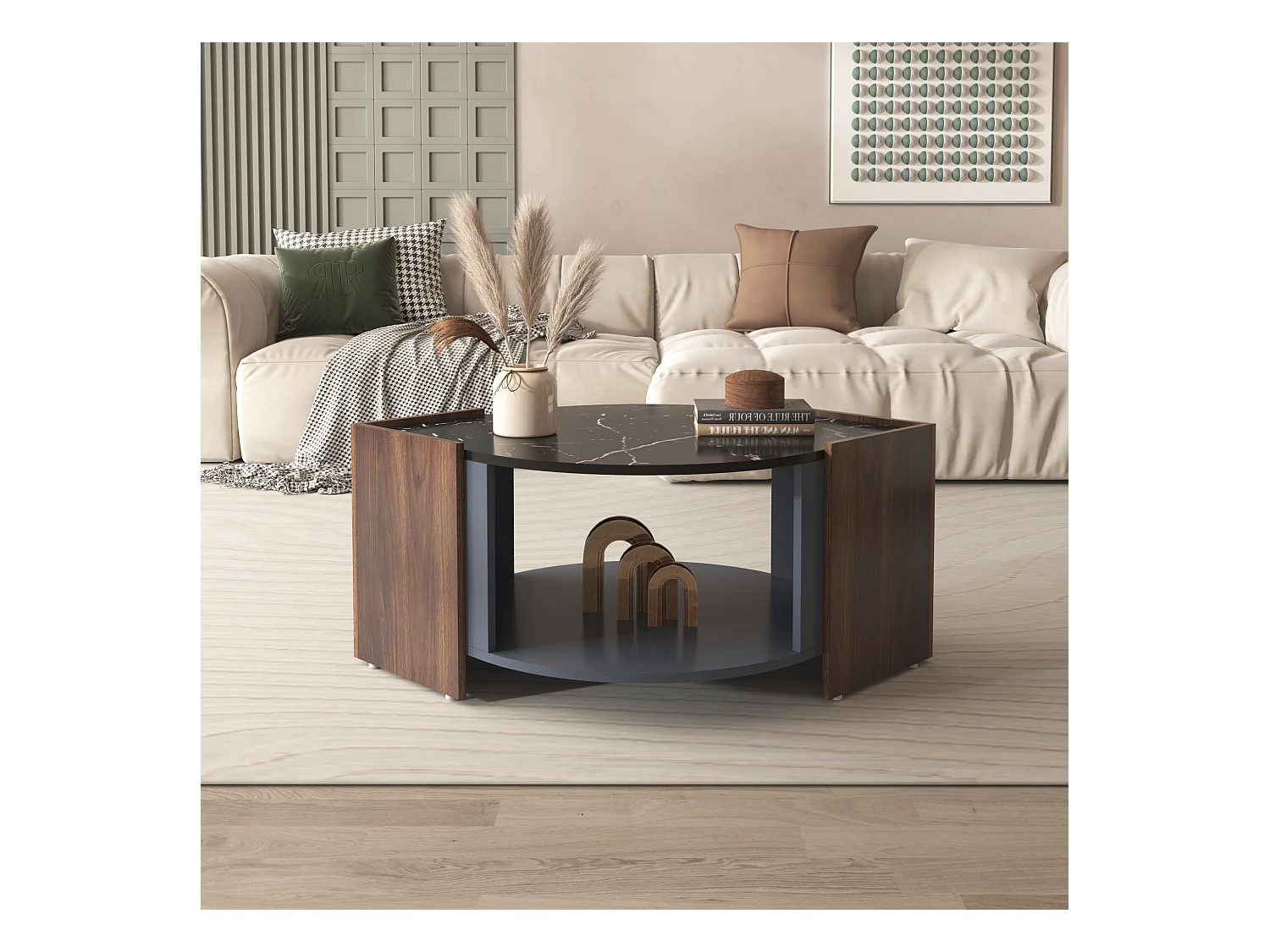 Witte vierkante salontafel - met veelkleurige LED-verlichting, 70x70x36 cm