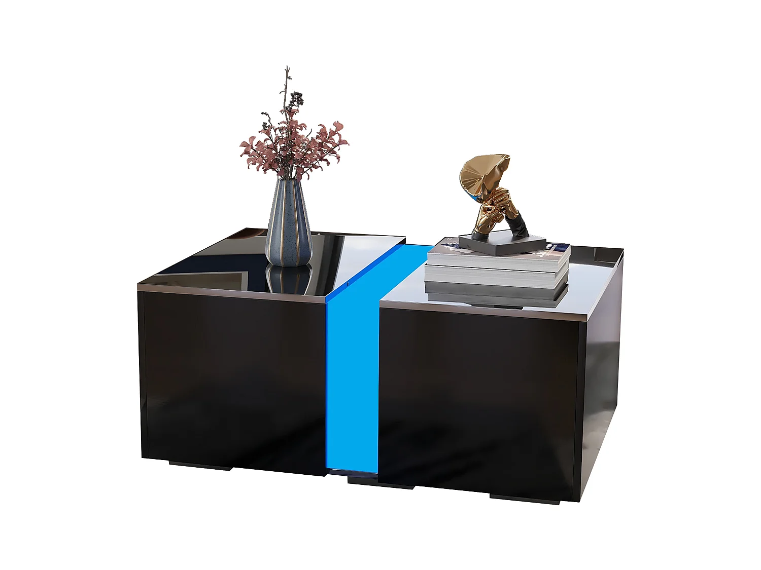 Mesa de centro moderna lacada brillante con luces LED 73*60*34cm, negra