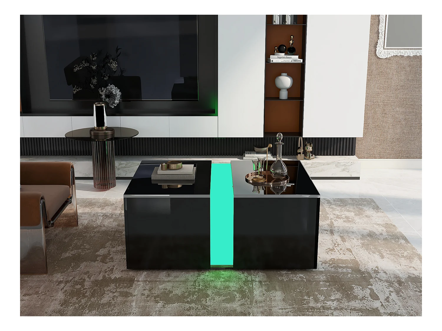 Mesa de centro moderna lacada brillante con luces LED 73*60*34cm, negra