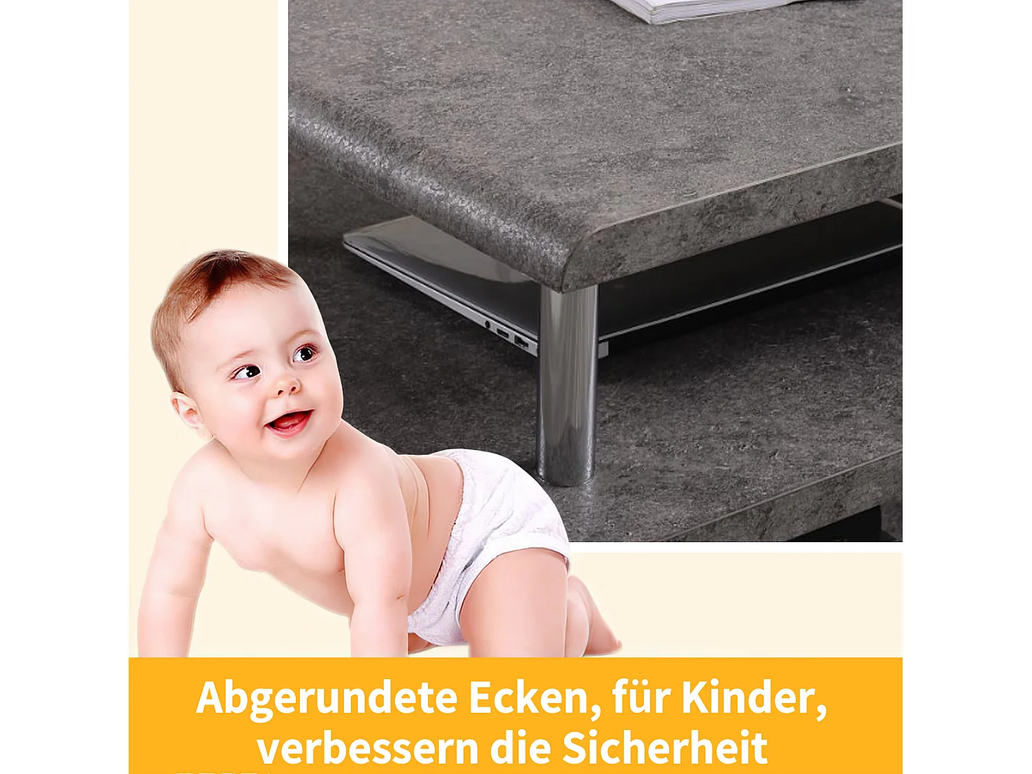 Table basse moderne avec finition en gris ciment et éclairage led