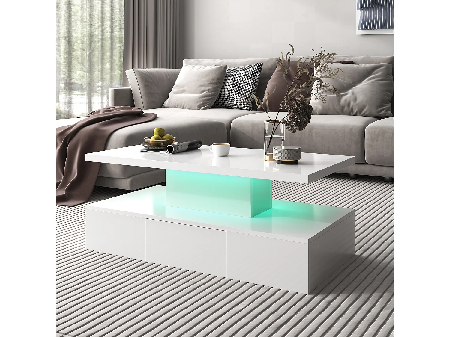 Mesa de centro con 4 cajones, diseño de línea única y combinación de colores, 78*78*36 cm