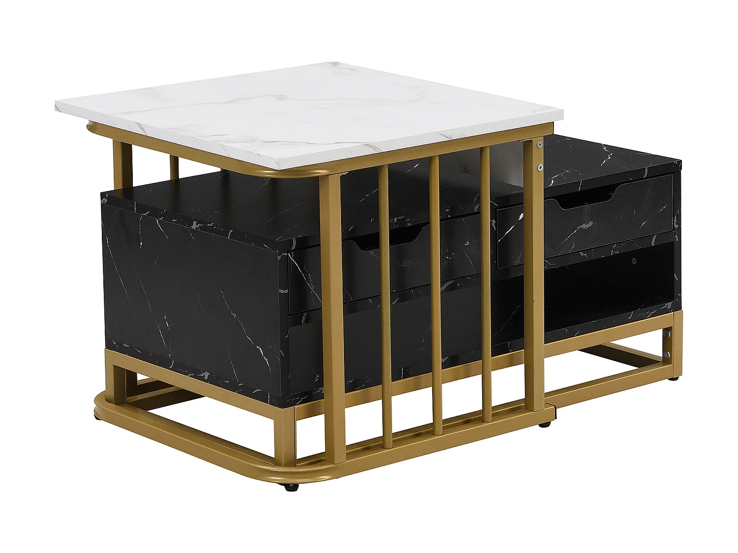 Table basse moderne de 2 pièces avec tiroirs et surface stylisée