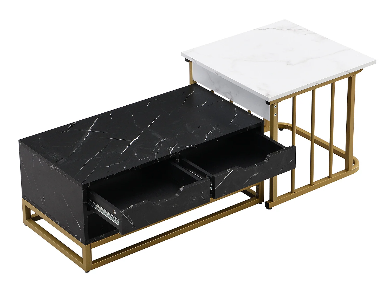 Table basse moderne de 2 pièces avec tiroirs et surface stylisée