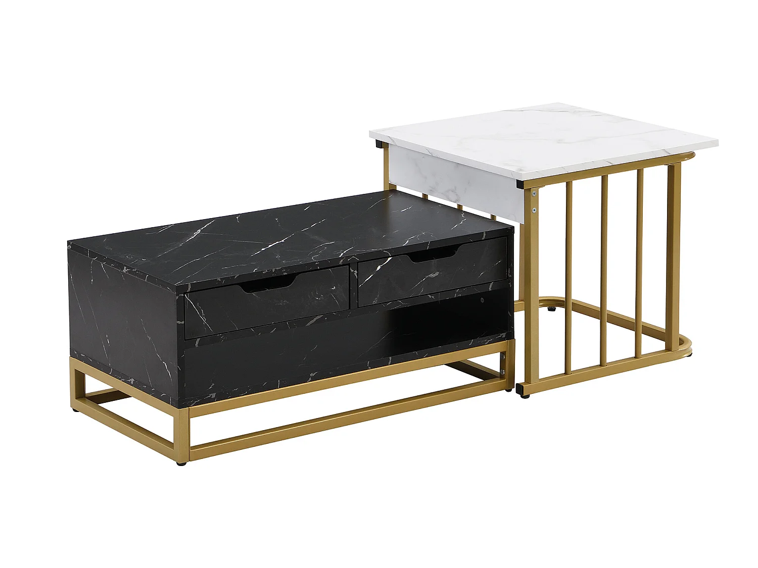 Table basse moderne de 2 pièces avec tiroirs et surface stylisée