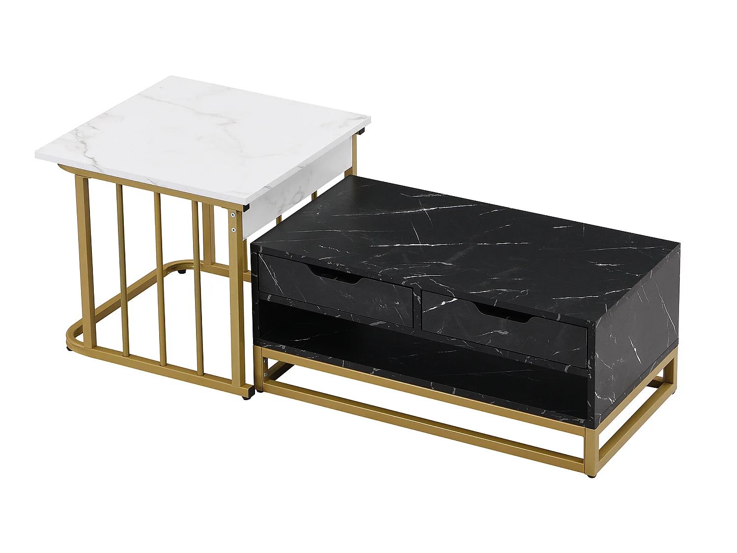 Table basse moderne de 2 pièces avec tiroirs et surface stylisée