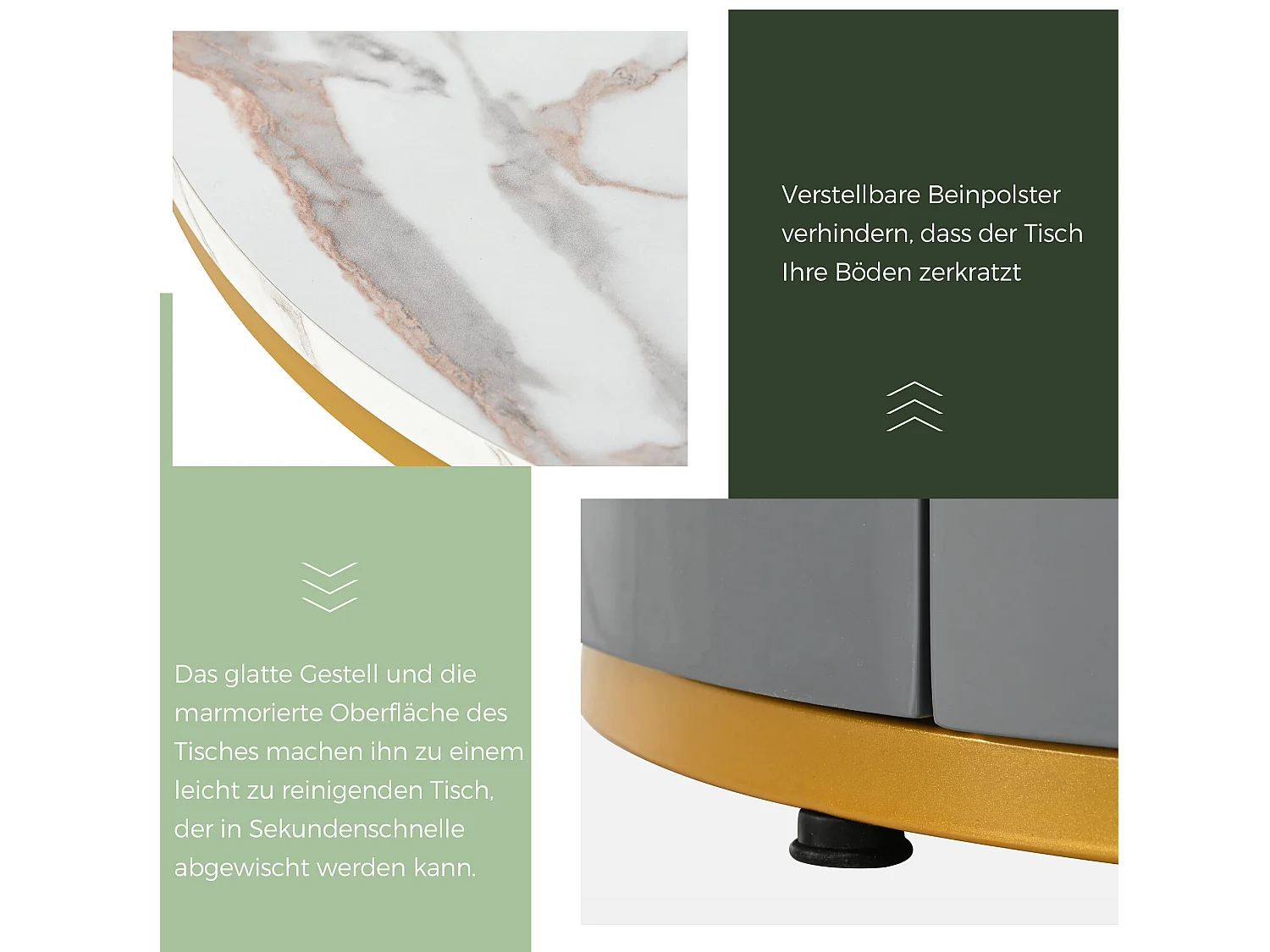 2 mesas de centro redondas de metal con tapa de mármol blanco y dorado