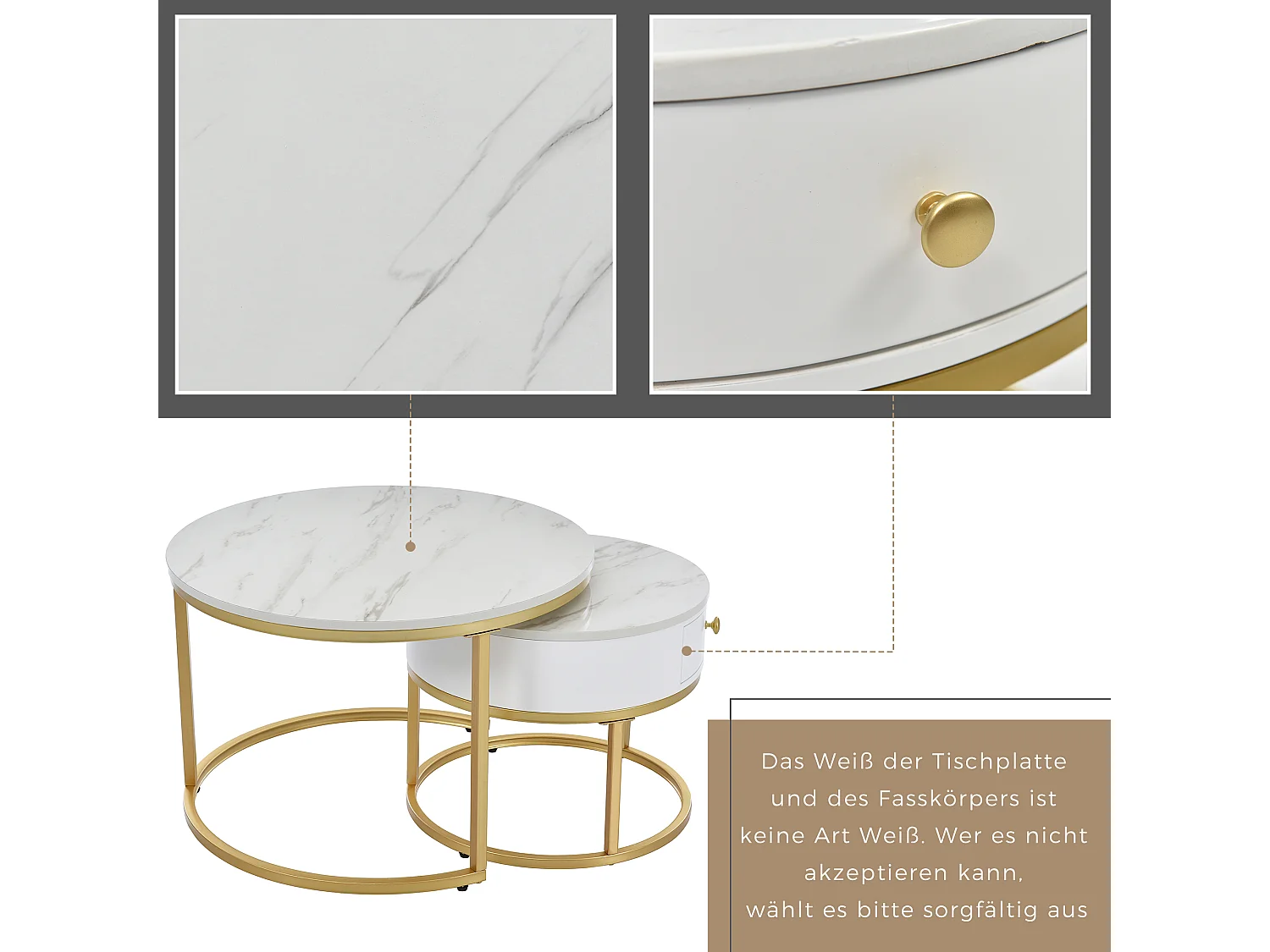 2 tables basses rondes modernes en marbre brillant