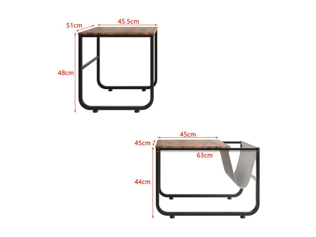 Stapelbare set van 2 salontafels, bijzettafel, vierkant