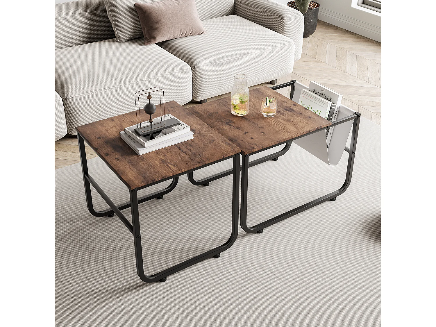 Stapelbare set van 2 salontafels, bijzettafel, vierkant