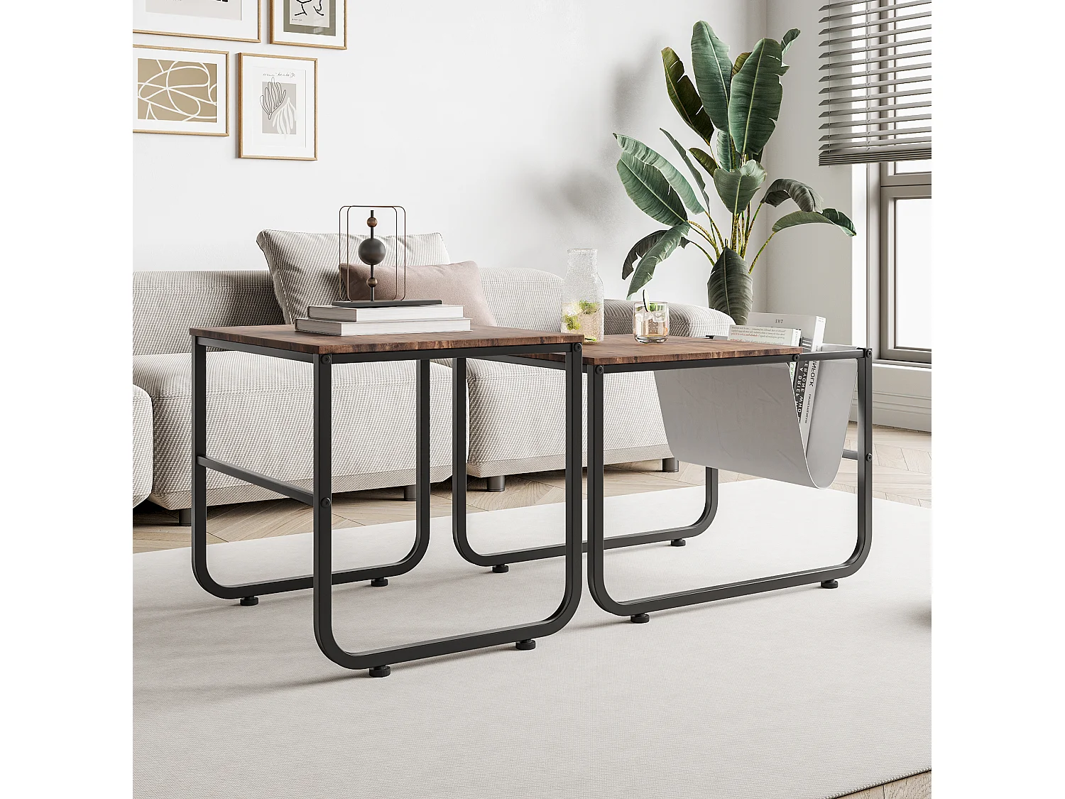 Stapelbare set van 2 salontafels, bijzettafel, vierkant