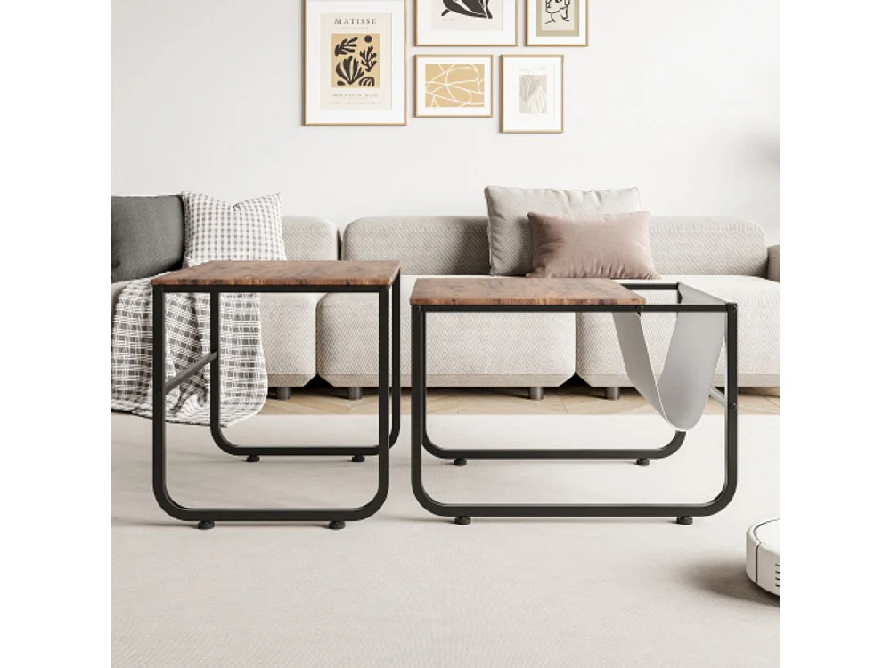 Stapelbare set van 2 salontafels, bijzettafel, vierkant