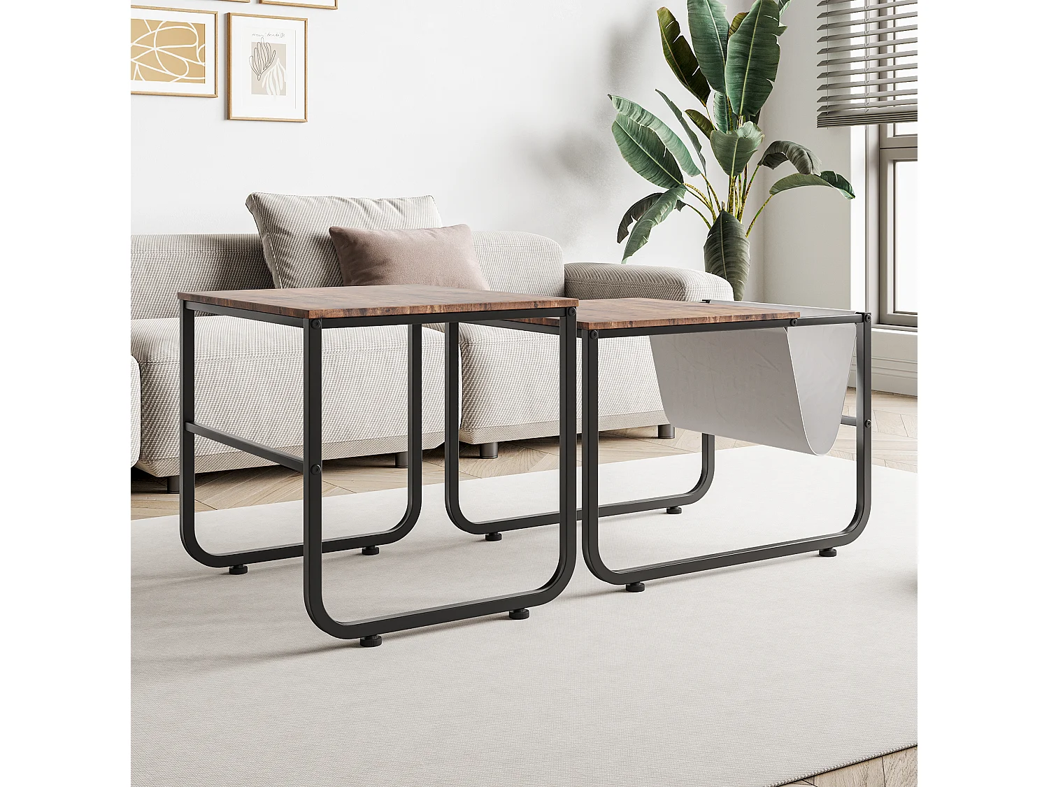 Stapelbare set van 2 salontafels, bijzettafel, vierkant