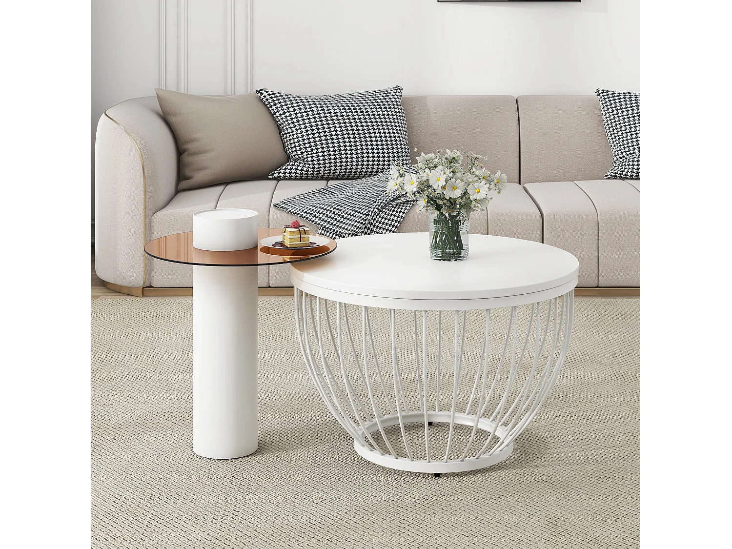 Ensemble élégant de 2 tables basses en design nid d'oiseau, en mdf et imitation bois