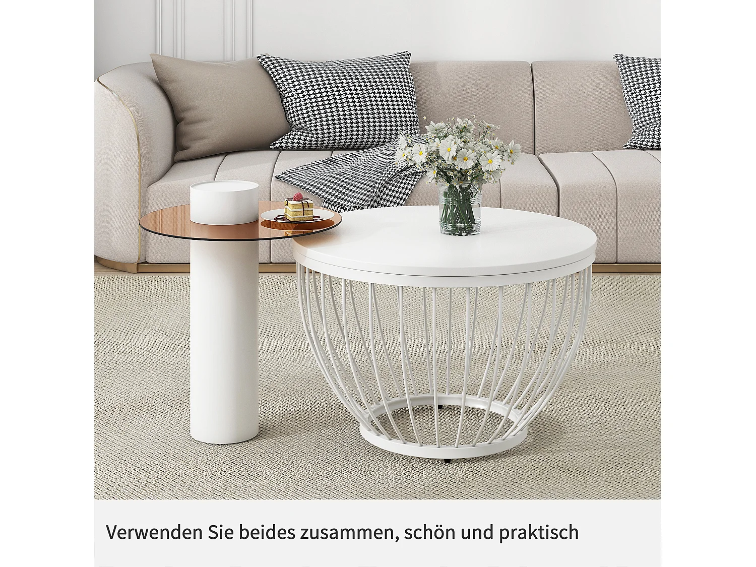 Ensemble élégant de 2 tables basses en design nid d'oiseau, en mdf et imitation bois