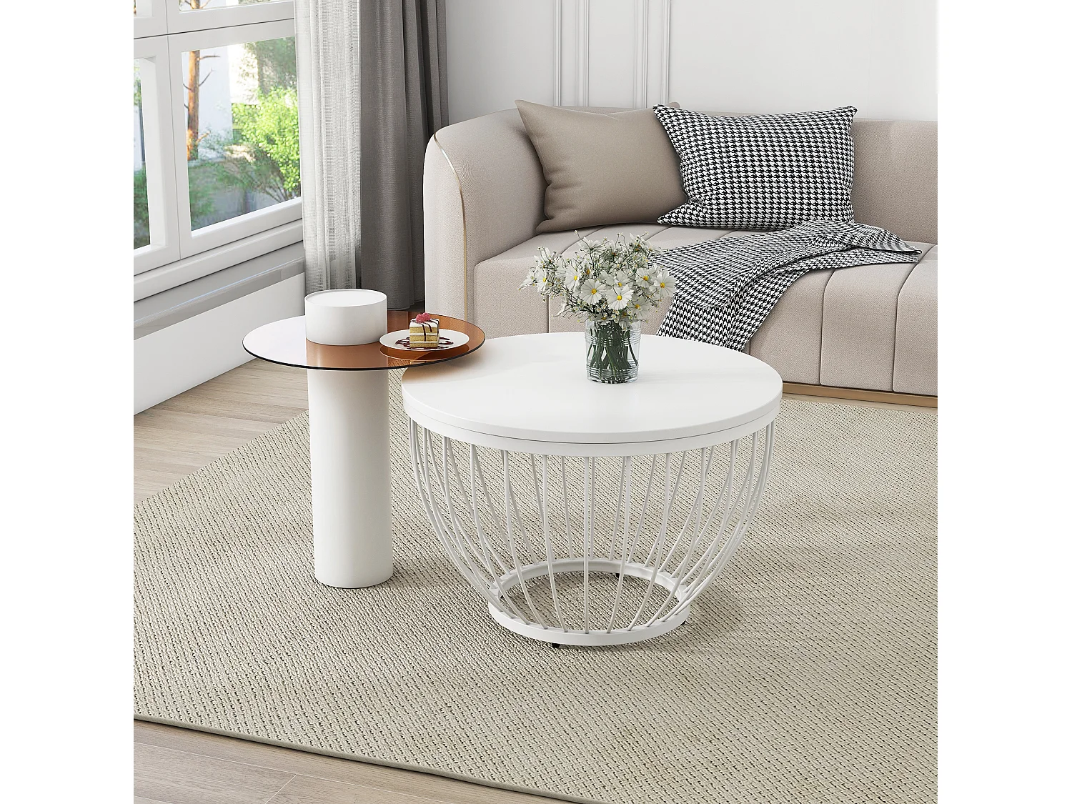 Ensemble élégant de 2 tables basses en design nid d'oiseau, en mdf et imitation bois