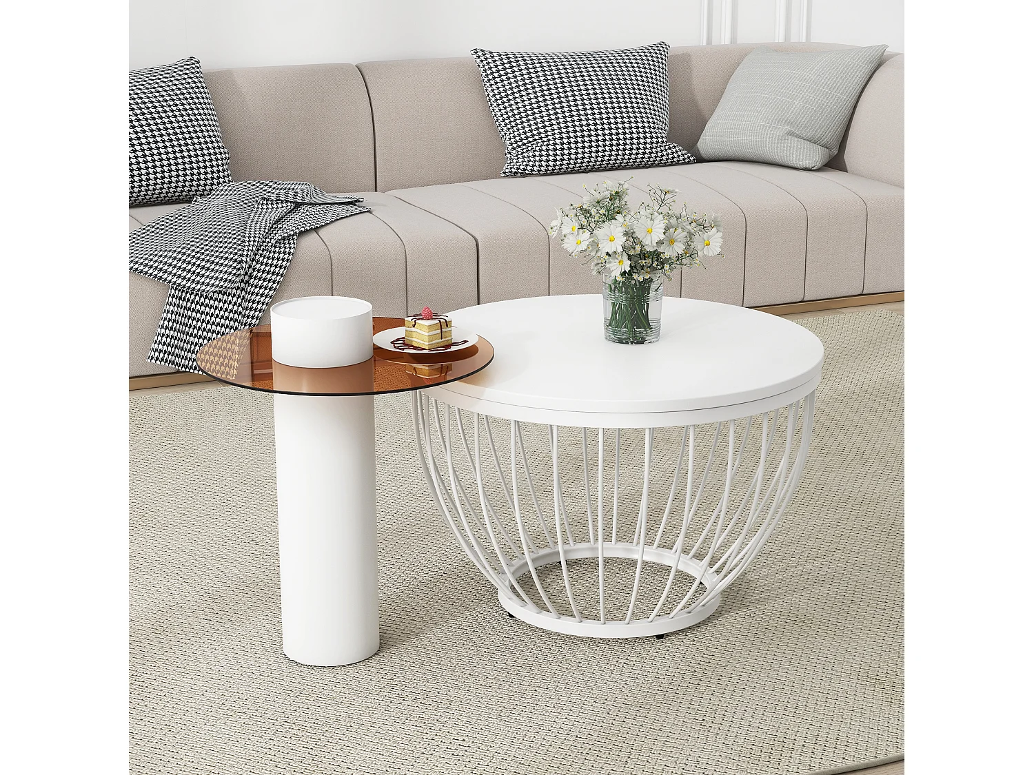 Ensemble élégant de 2 tables basses en design nid d'oiseau, en mdf et imitation bois