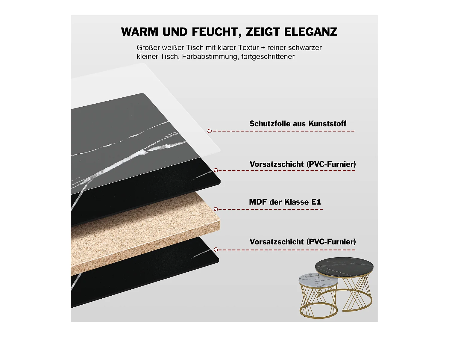 Mesa de centro moderna de mármol con estructura dorada, juego de 2 mesas