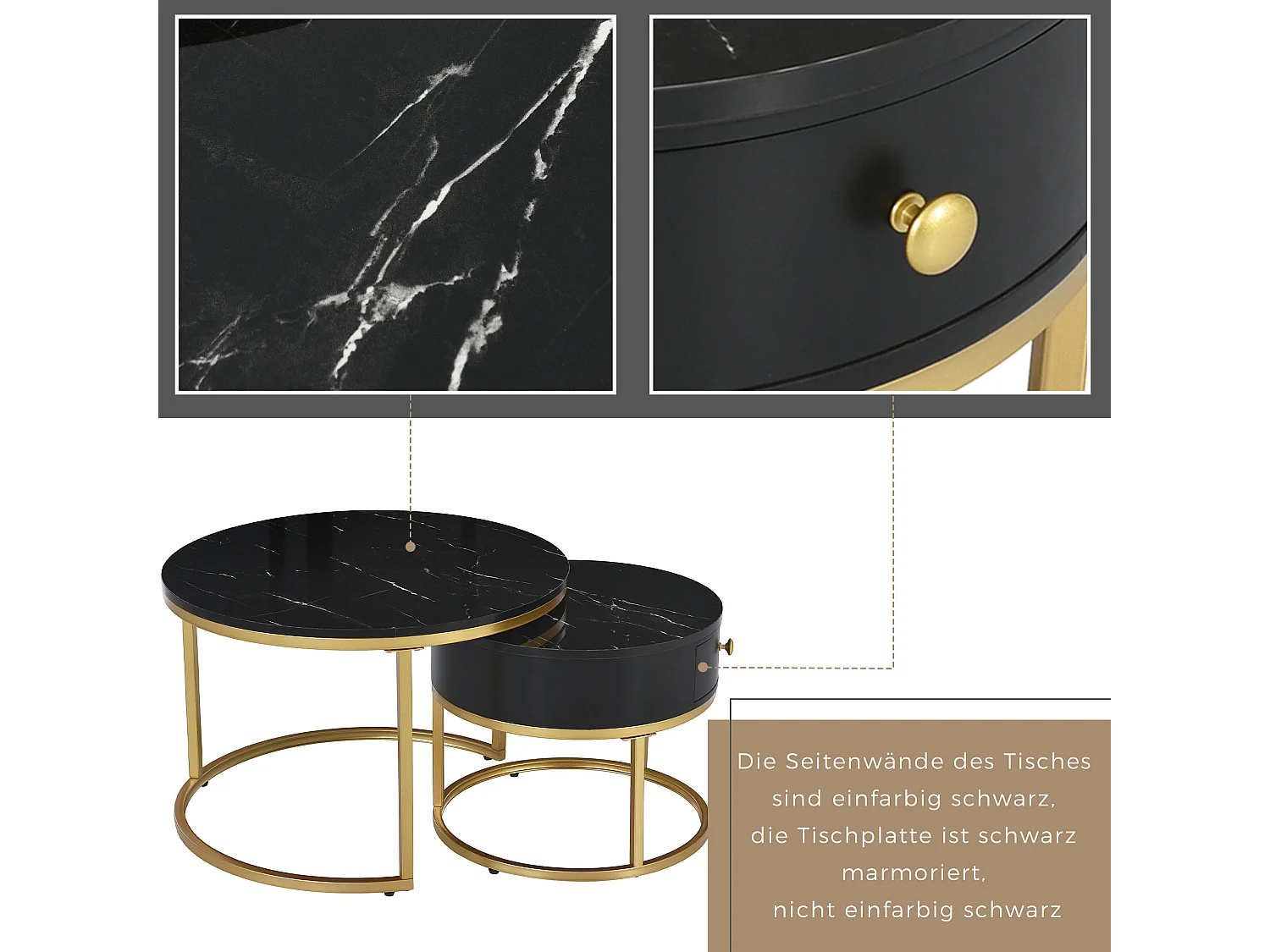 2 tables basses gigognes modernes à motif marbre brillant