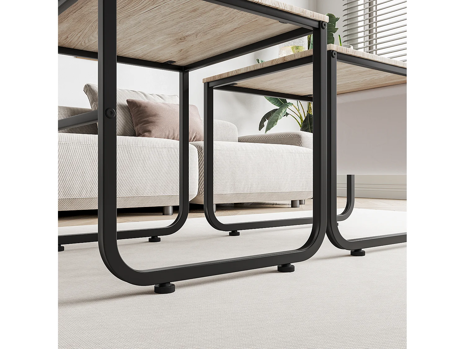 2 tables basses empilables, en métal, avec étagères style industriel et rétro