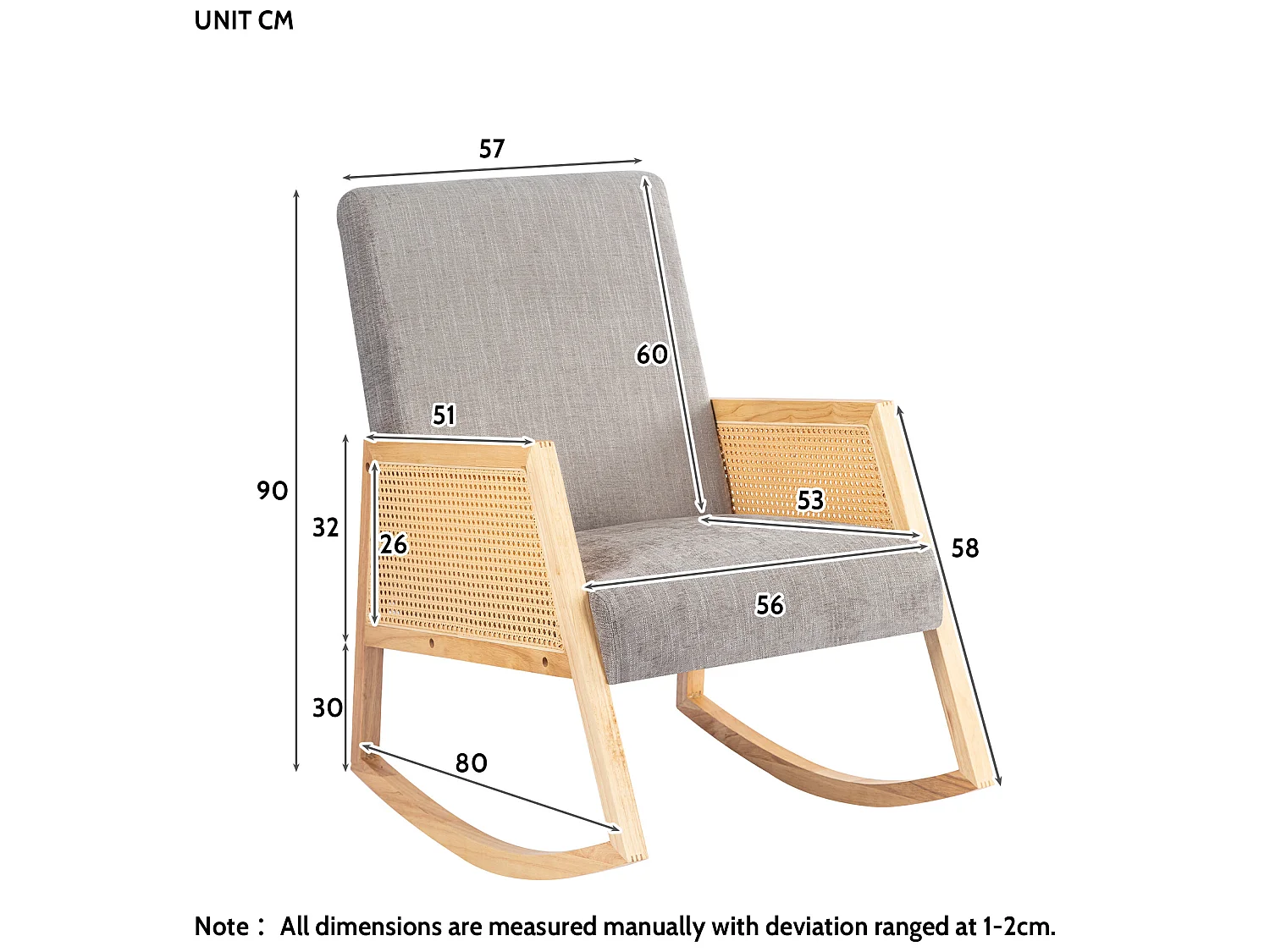Massief houten schommelstoel, massief houten frame, 57*90*80 cm