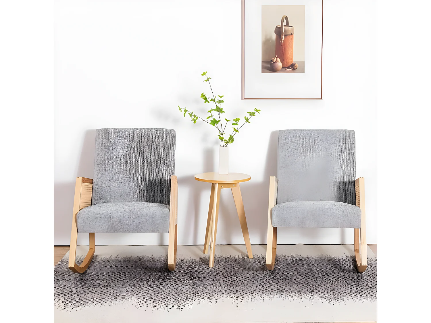 Chaise à bascule en bois massif avec rotin en plastique pe