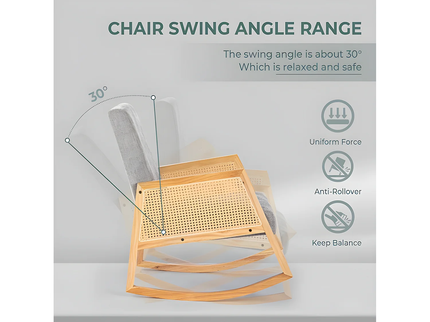 Chaise à bascule en bois massif avec rotin en plastique pe