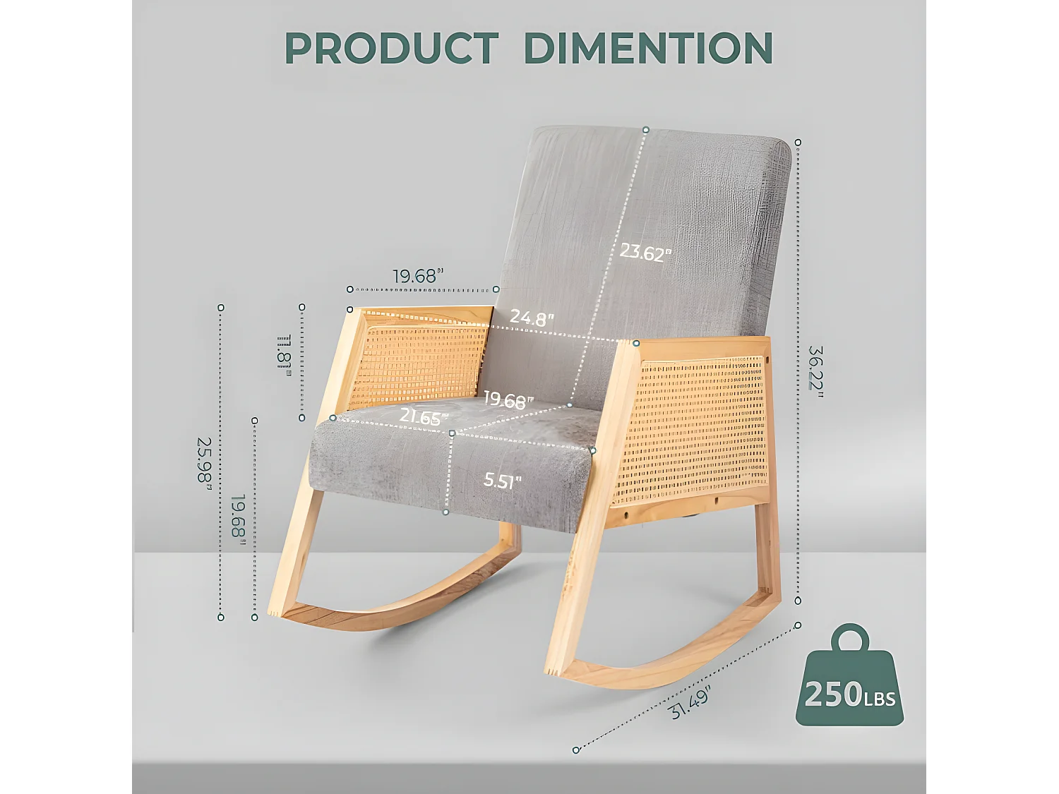 Chaise à bascule en bois massif avec rotin en plastique pe