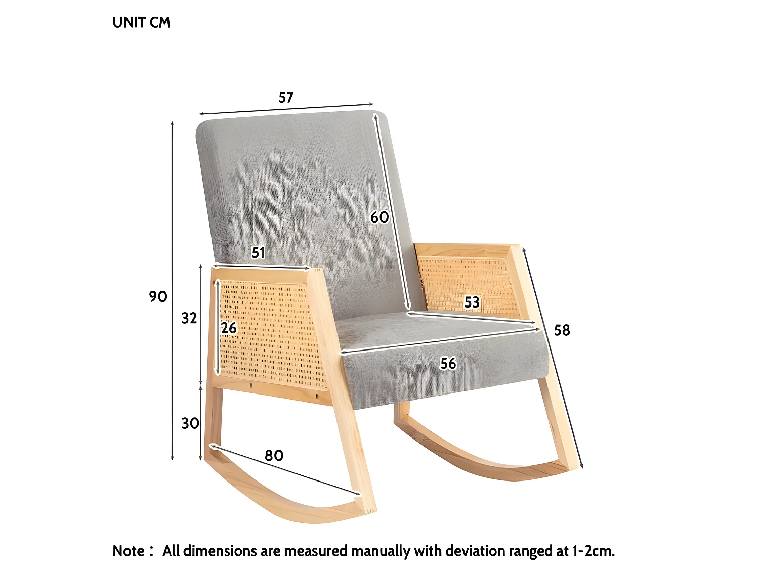Chaise à bascule en bois massif avec rotin en plastique pe