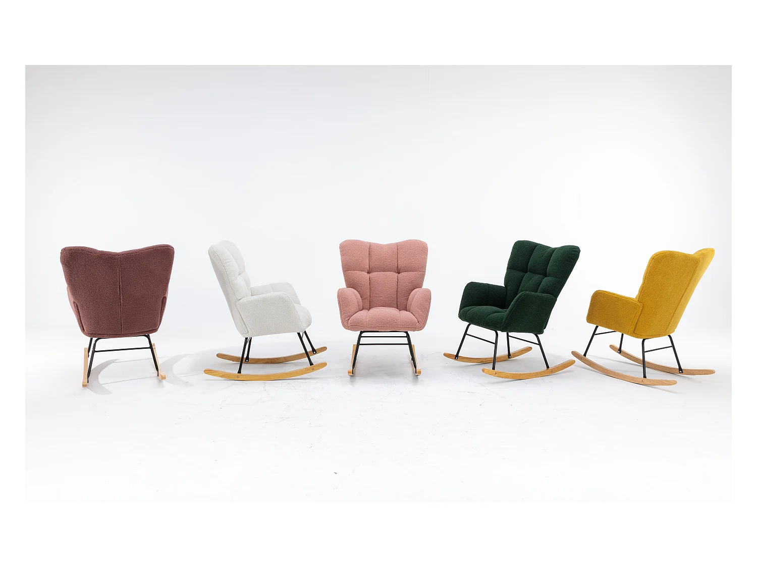 Fauteuil à bascule rembourré moderne de mi-siècle en tissu teddy  vert