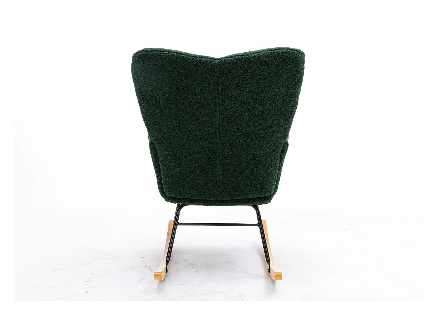 Fauteuil à bascule rembourré moderne de mi-siècle en tissu teddy  vert