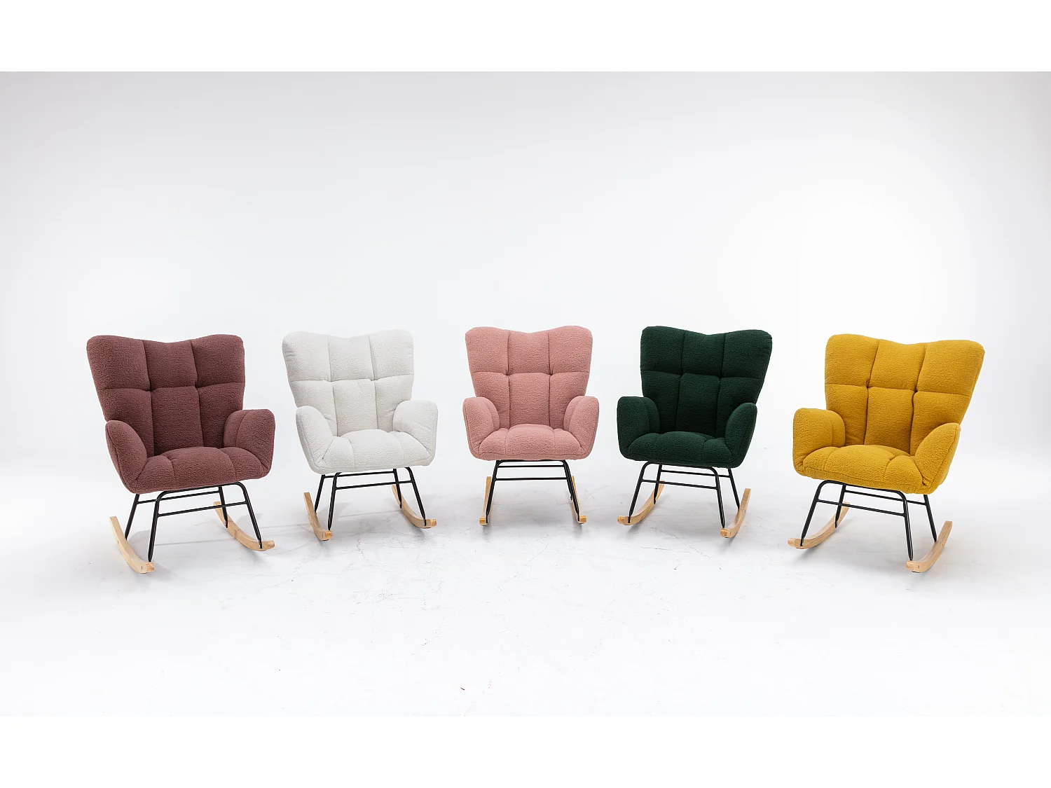 Fauteuil à bascule rembourré moderne de mi-siècle en tissu teddy  vert