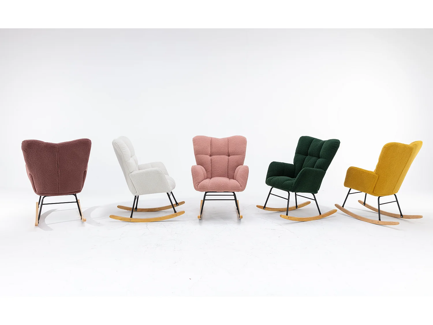 Fauteuil à bascule rembourré moderne de mi-siècle en tissu teddy  vert