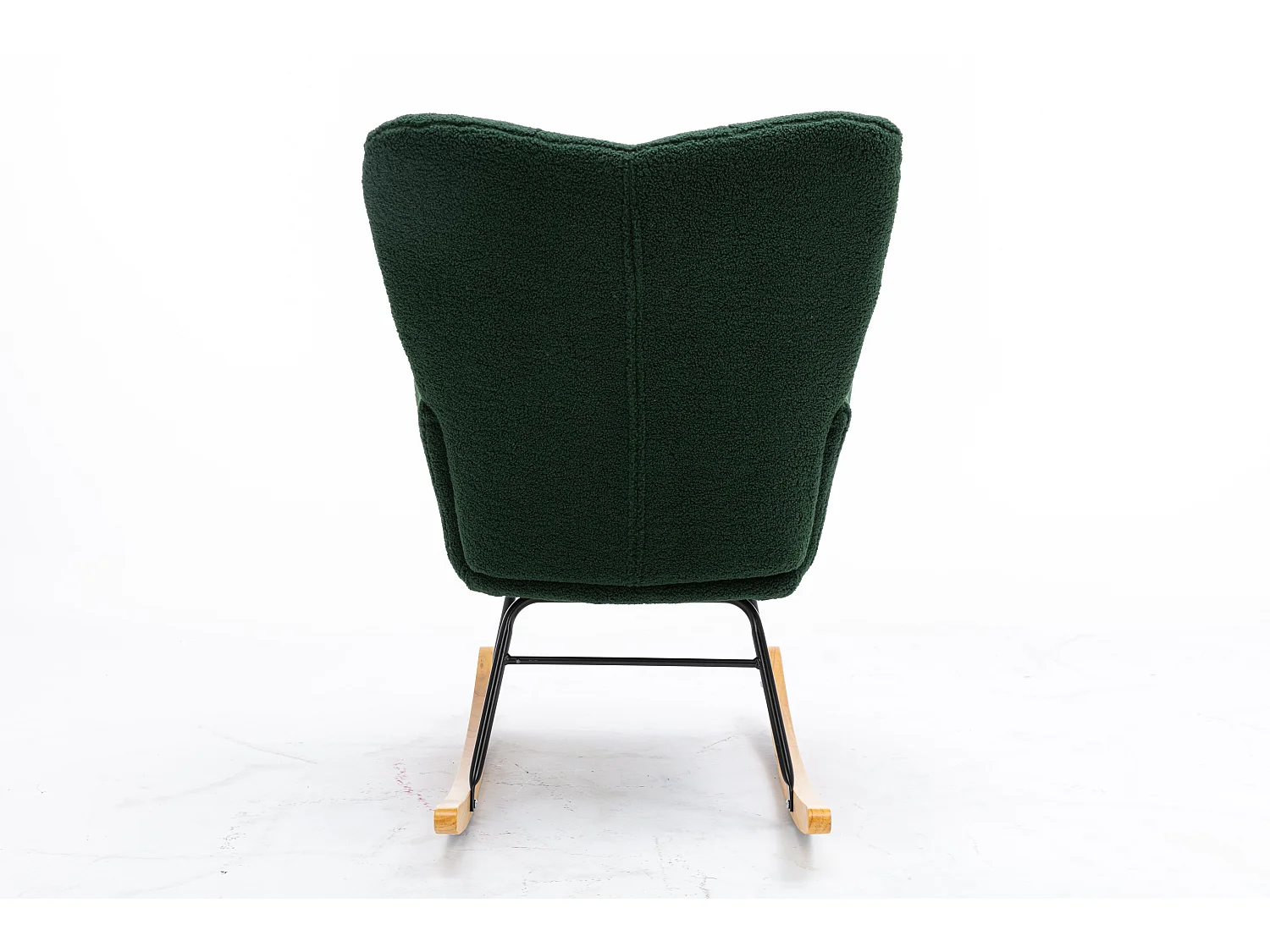 Fauteuil à bascule rembourré moderne de mi-siècle en tissu teddy  vert