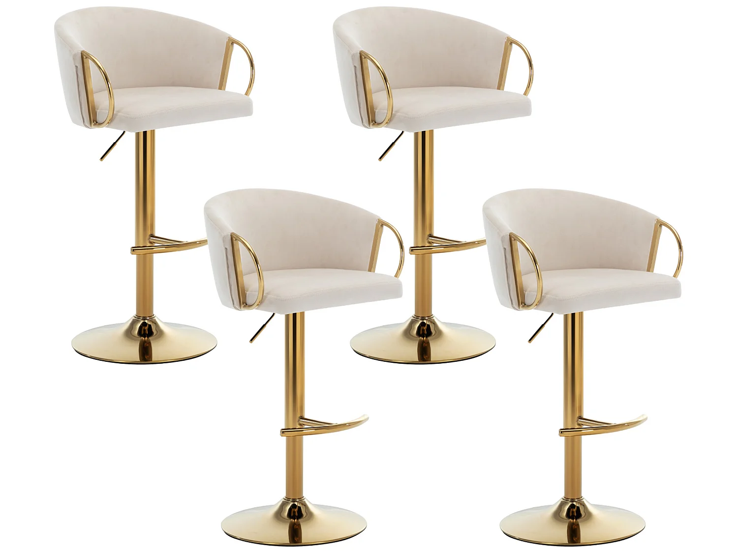 Stoel - set van 4 fluwelen eetkamerstoelen, fauteuil, beige