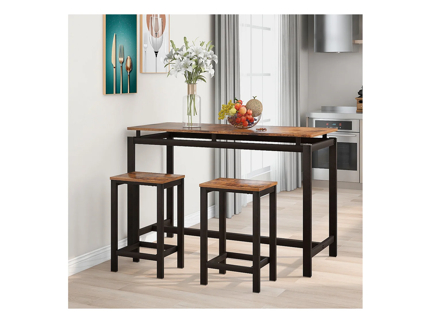 Ensemble de table et chaises de bar en bois de fer, pour cuisine et restaurant