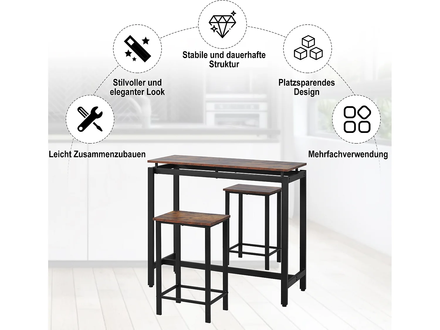 Bartisch und Stühle aus Eisenholz für Küche und Restaurant