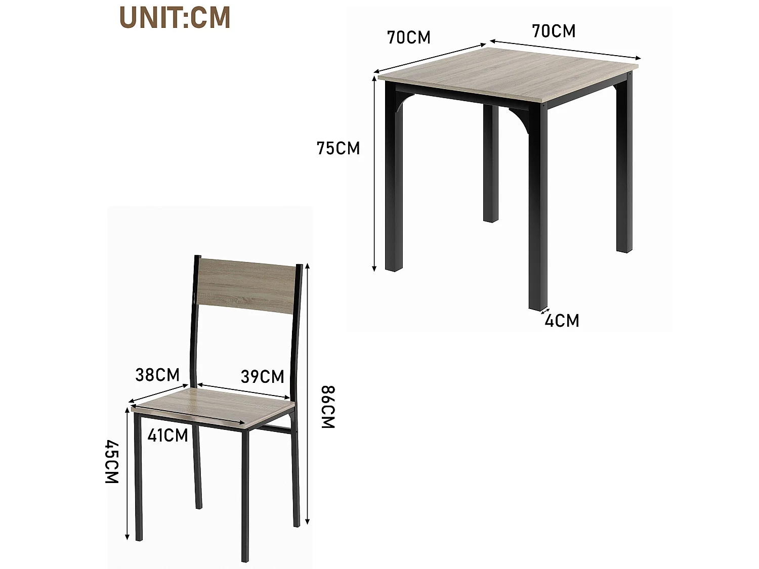 Ensemble de table et chaises pour balcon, salle à manger et salon, couleur naturelle