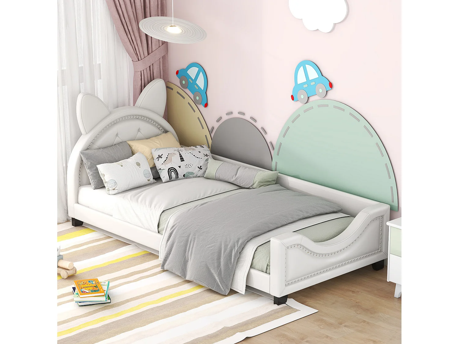 Kinderbed 90 x 200, eenpersoonsbed, in de vorm van kartonnen oren, wit