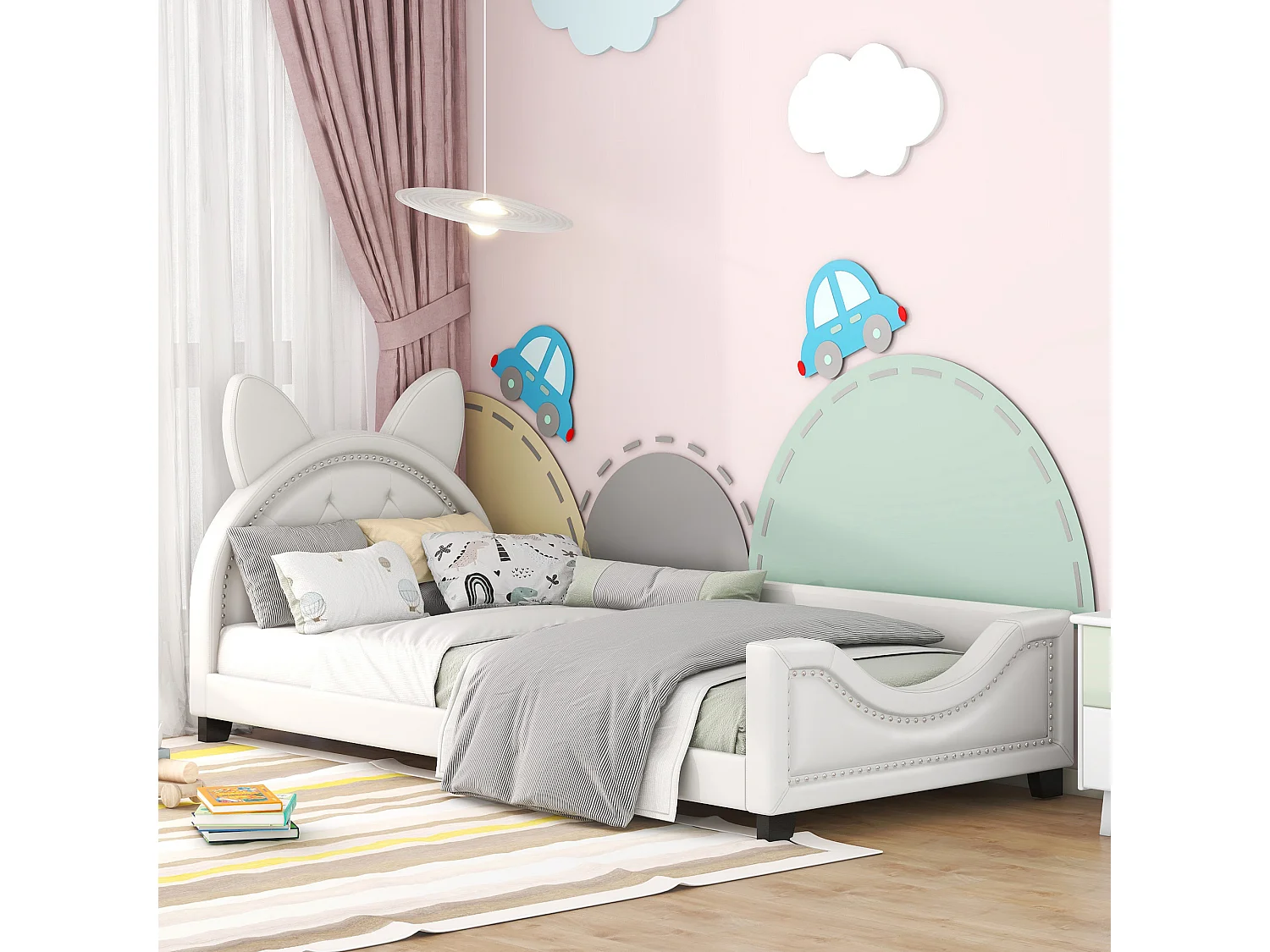 Kinderbed 90 x 200, eenpersoonsbed, in de vorm van kartonnen oren, wit