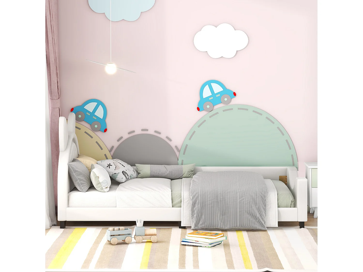 Kinderbed 90 x 200, eenpersoonsbed, in de vorm van kartonnen oren, wit