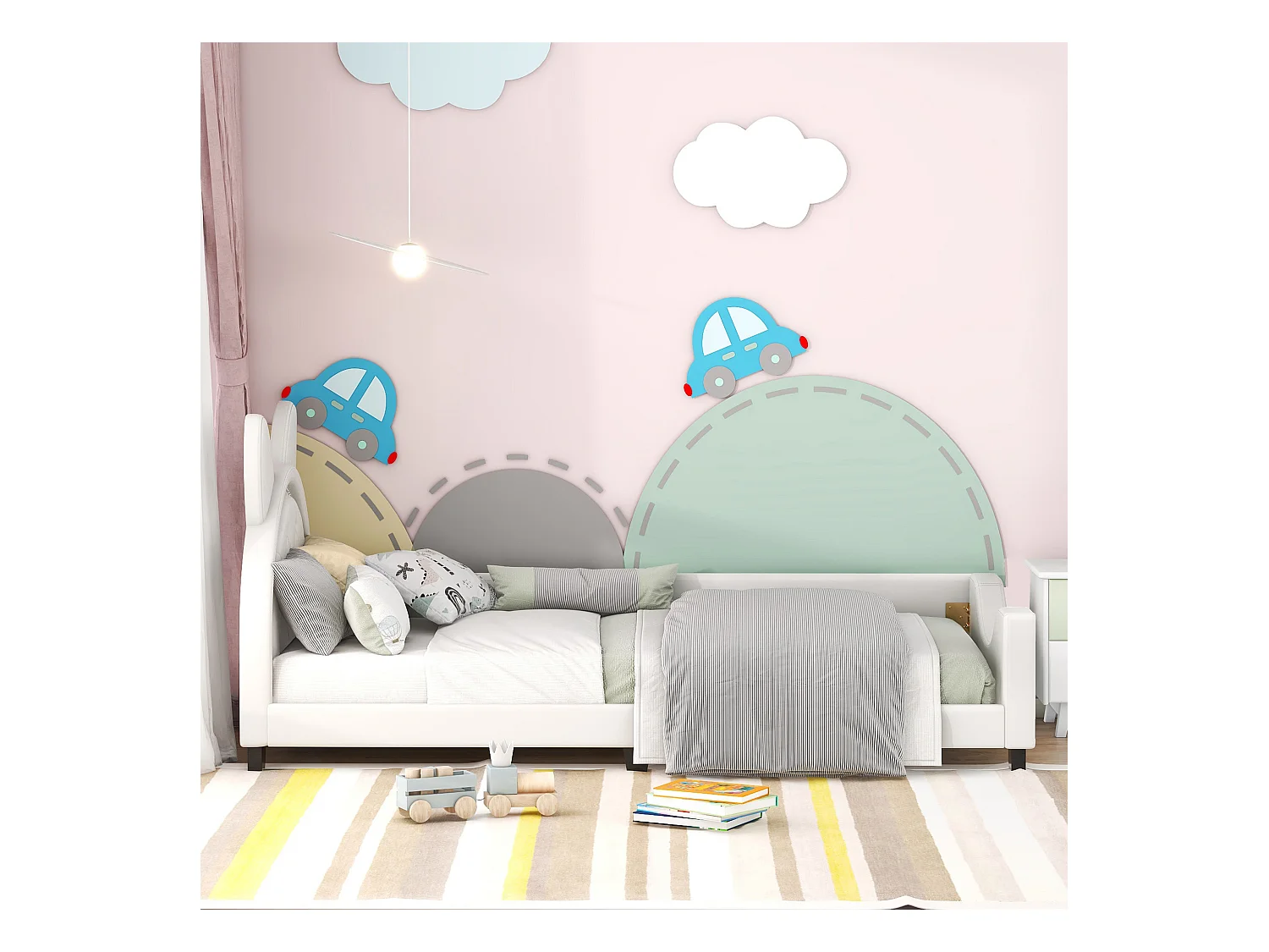 Lit enfant 90 x 200, lit simple, en forme d'oreilles en carton, blanc