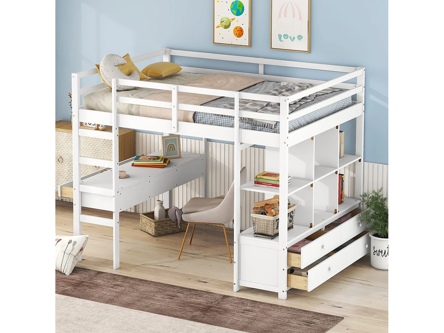 Kindertussenbed 140 x 200 met lades wit