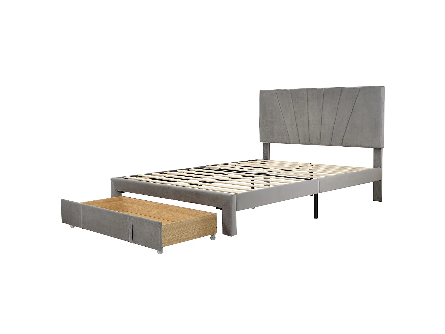 Klassiek fluwelen tweepersoonsbed met lattenbodem, grijze rugleuning 140 x 200 cm