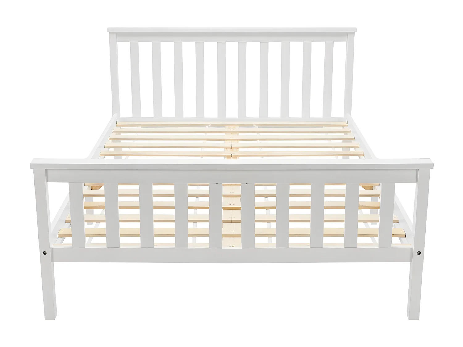 Massief houten tweepersoonsbed 140 x 200 cm met lattenbodem, grenen bed, wit