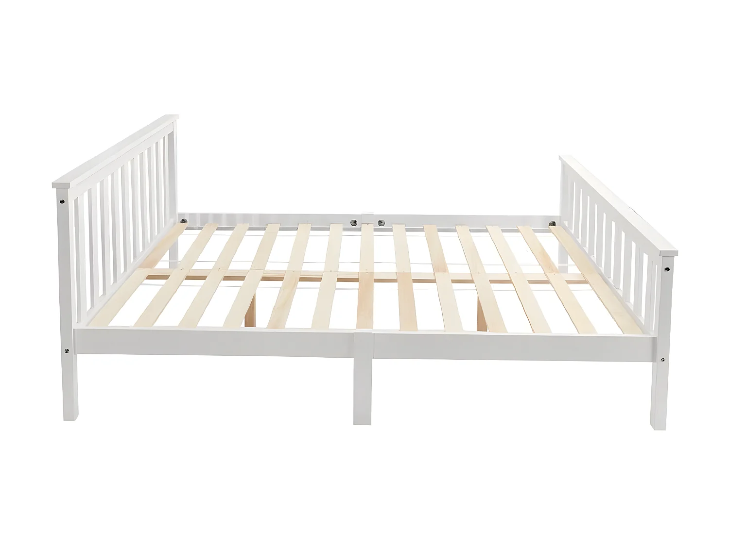 Massief houten tweepersoonsbed 140 x 200 cm met lattenbodem, grenen bed, wit