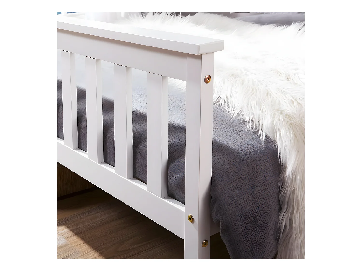 Massief houten tweepersoonsbed 140 x 200 cm met lattenbodem, grenen bed, wit