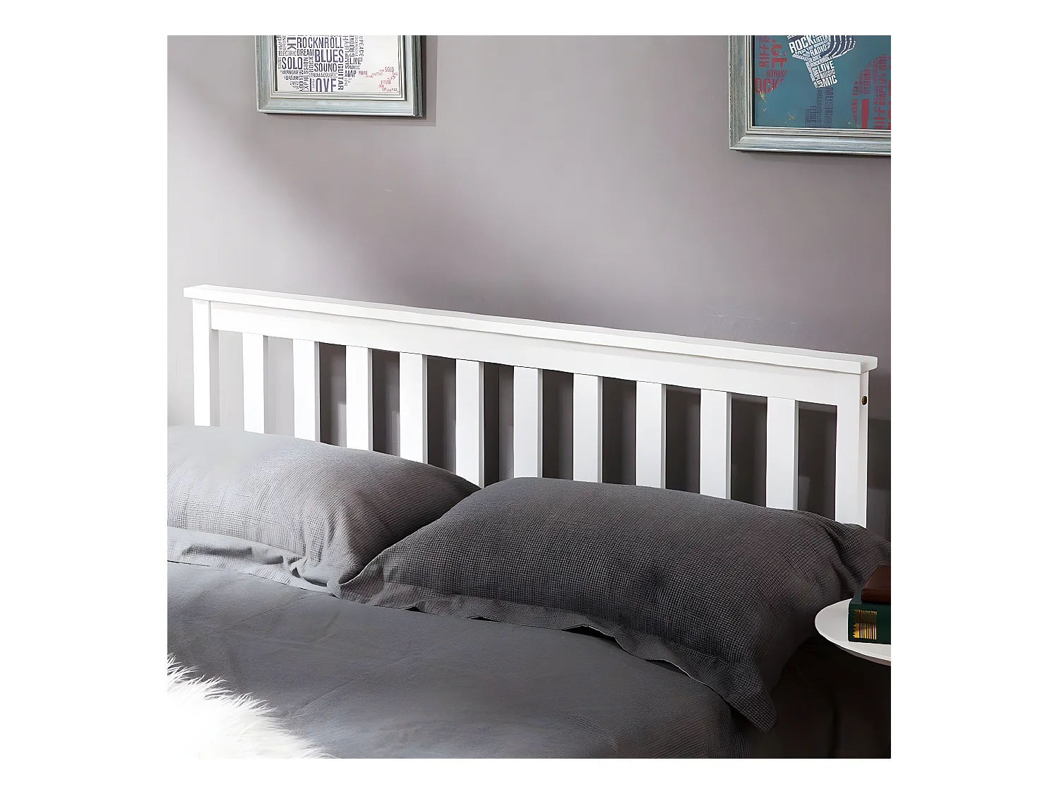 Massief houten tweepersoonsbed 140 x 200 cm met lattenbodem, grenen bed, wit