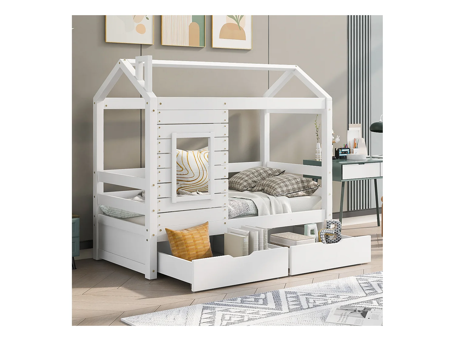 Massief houten kinderbed met valbeveiliging, wit - 160x80 cm