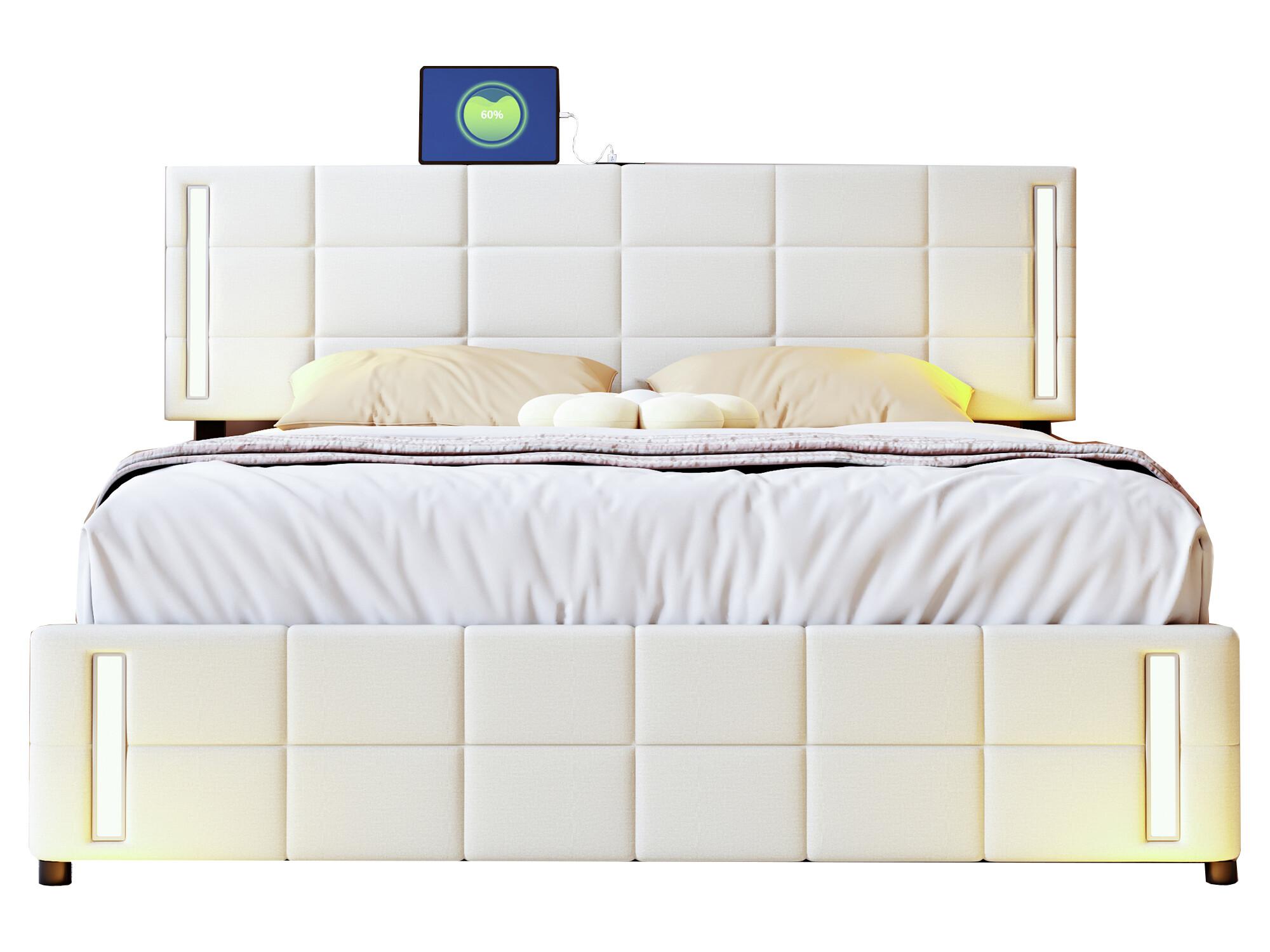 SUPPNEED Telaio letto con illuminazione a LED e 4 cassetti, letto  matrimoniale imbottito 140 x 200 cm, testiera regolabile in altezza, rete a  doghe in legno, nero (senza materasso) : : Casa e cucina