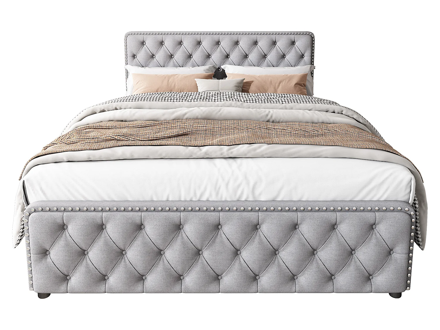 Tweepersoonsbed 160*200cm met vier laden, grijs